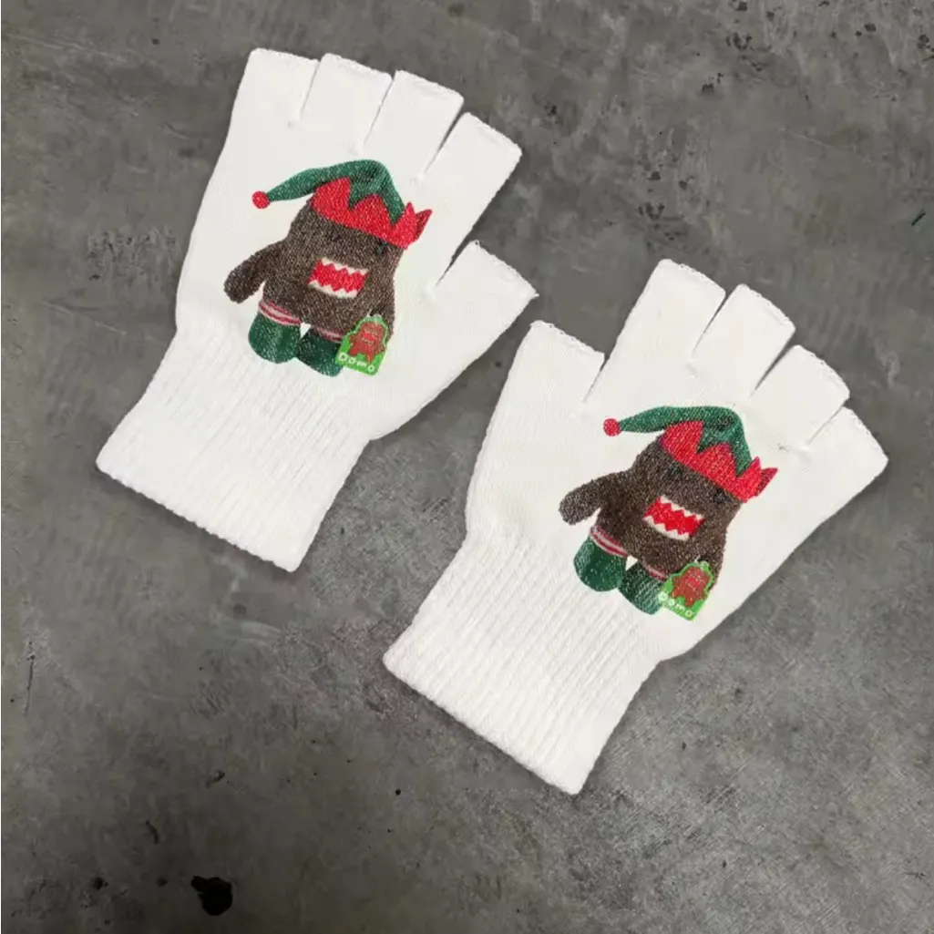 Festive White Fingerless Gloves - Image 2