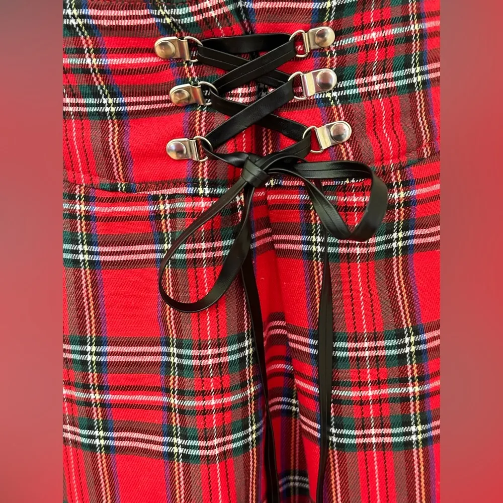 Shein Red Green White Yellow Plaid  Skater Corset Waist Tartan  Flare Sk… - Image 3