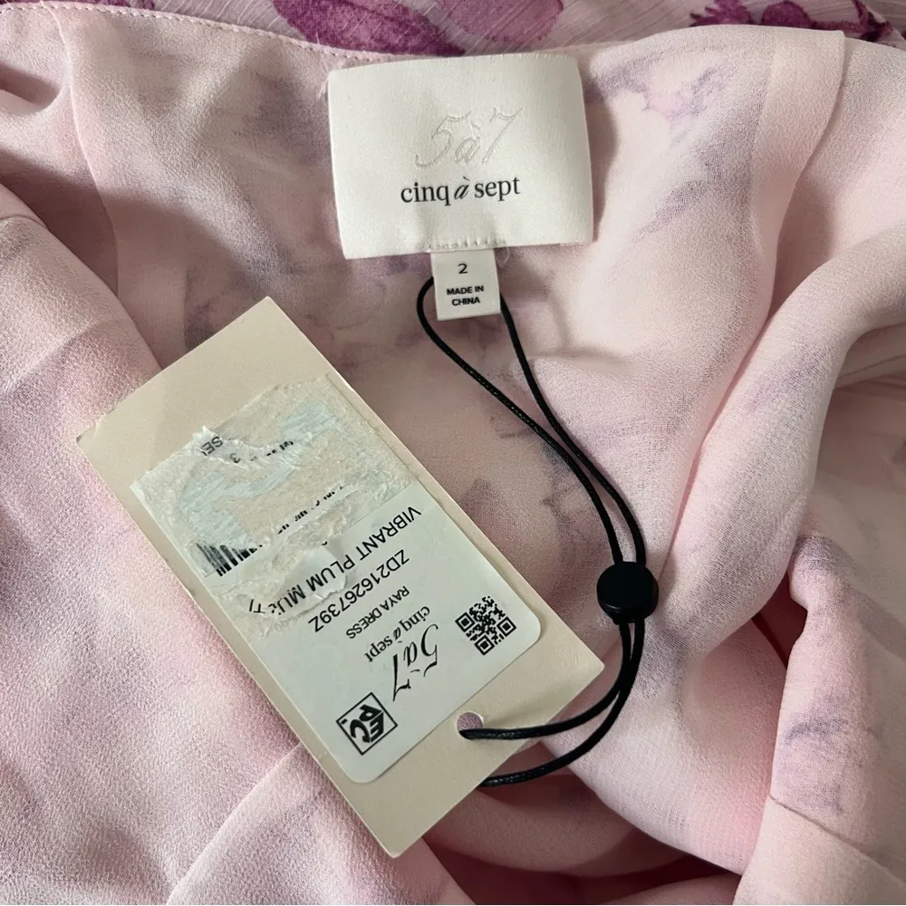 NEW NWT Cinq A Sept Raya Cowl Floral Silk Ruffle Dress Vibrant Plum Multi Pink - Image 11