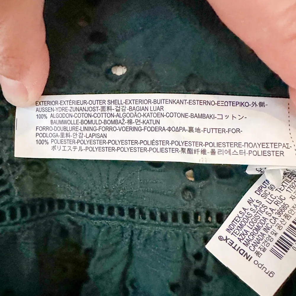 Trafaluc eyelet tunic top/dress. Bottle green, long sleeves, Sz S - Image 3