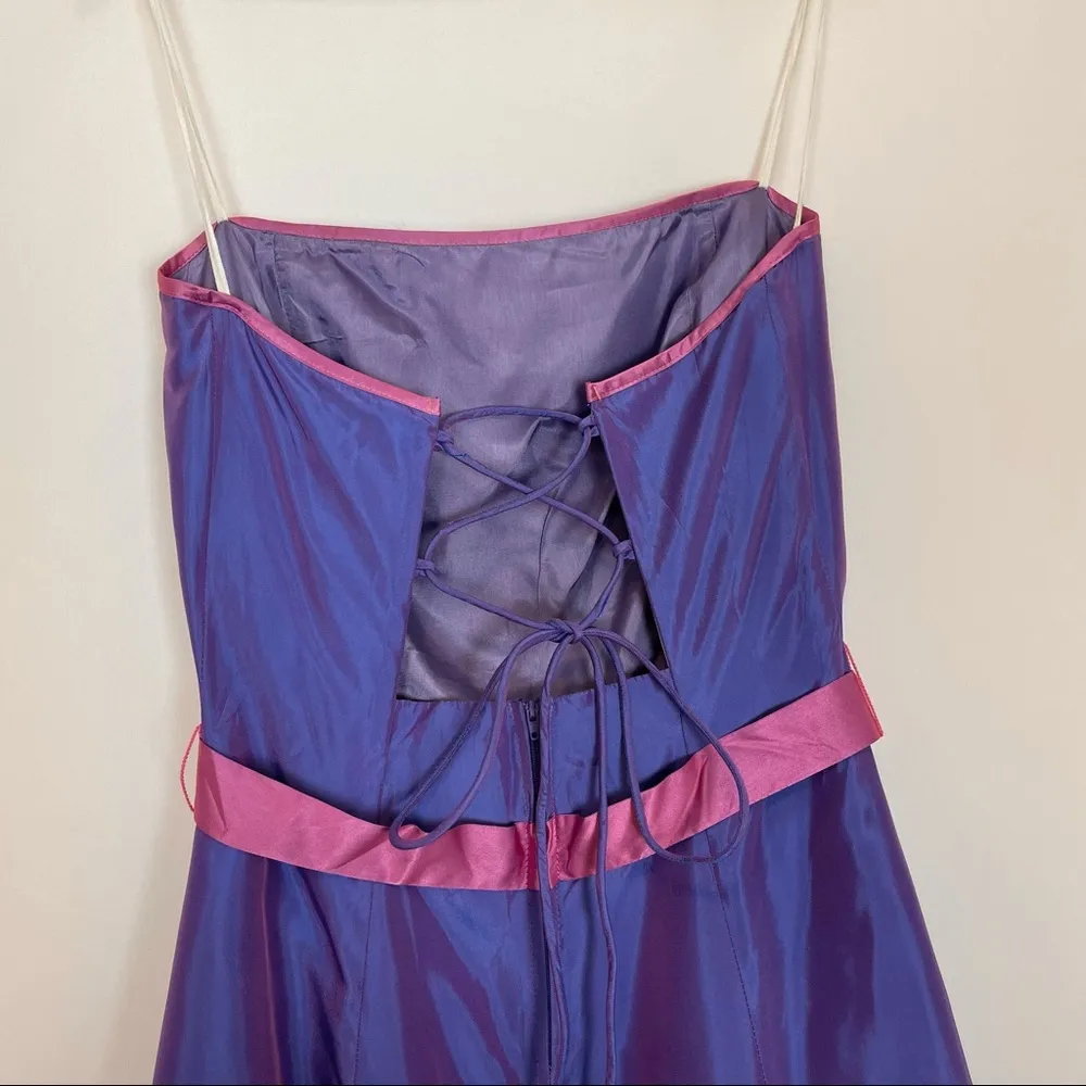 Vintage Y2K Iridescent Dress Tulle Lace-Up Corset Strapless Prom Dance Party Bow - Image 12