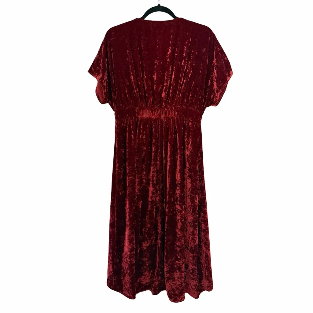 CABI Short Sleeve Tribute Velour Burgundy Midi Asymmetric Dress Sz S - Image 4