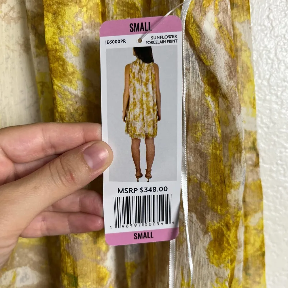 Joie Limited Edition Sunflower Porcelain Print Sleeveless Chiffon Mini Dress - Image 5