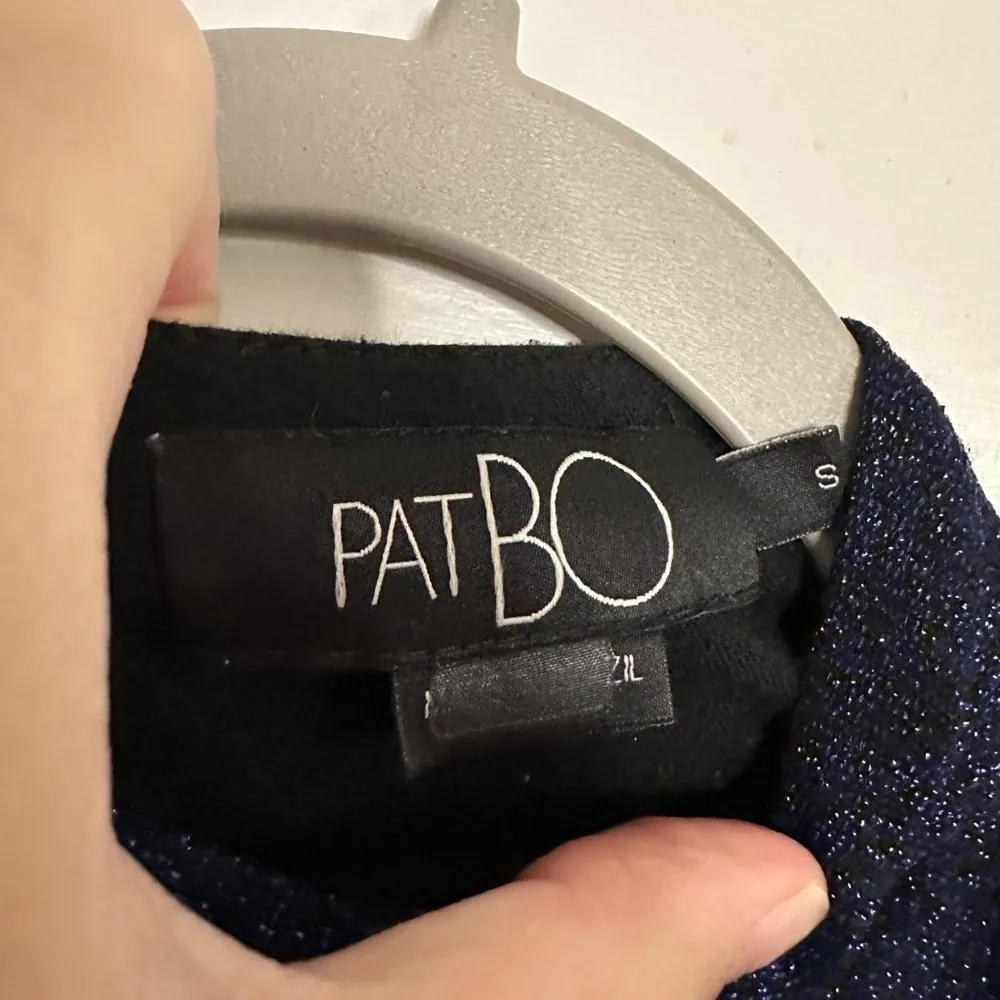 PatBO Lurex Super Puff Sleeve Top Navy Glitter Size Small Turtleneck Blue - Image 7