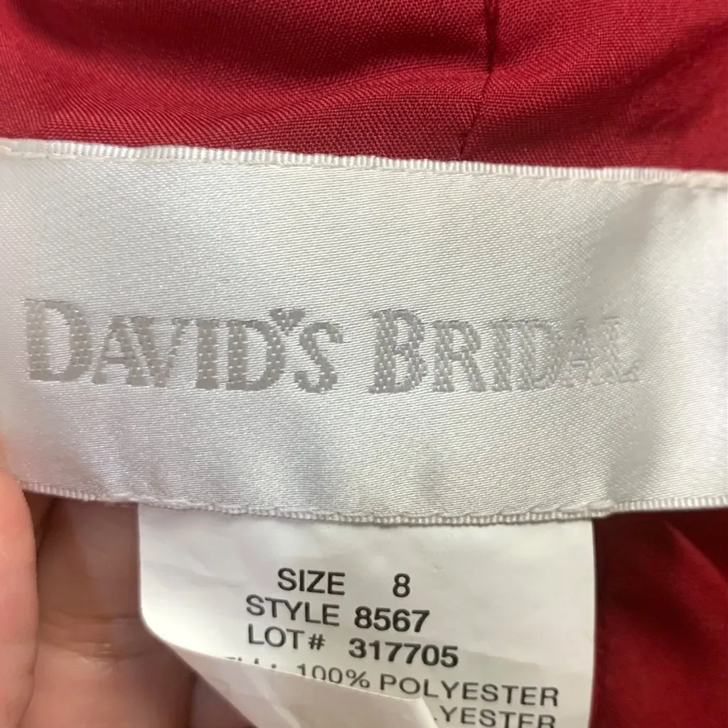 Apple Red Strapless Bridesmaid Gown Prom Side Drape Brooch Davids Bridal #8567 - Image 10