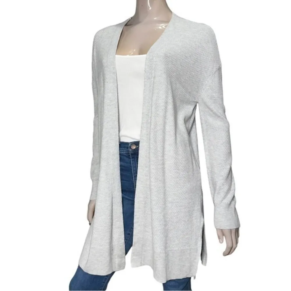 Chelsea28 Women’s M Heather Pale Gray Cotton Waffle Knit Open Sweater Cardigan - Image 2