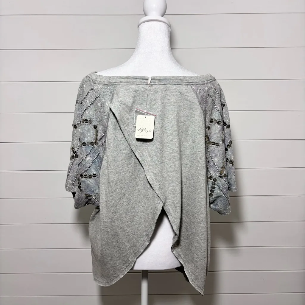 Free People Shine Me Out Top‎ Embellished Sleeve Pullover Open Back Large L NEW - Image 9