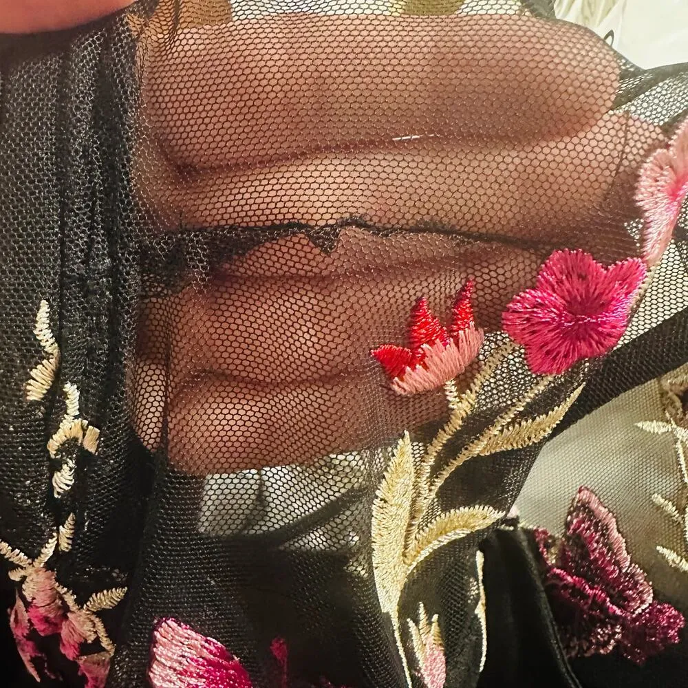 SHOSHANNA MIDNIGHT Black Pink Bayard Embellished Floral Mesh Mini Dress Size 8 - Image 16