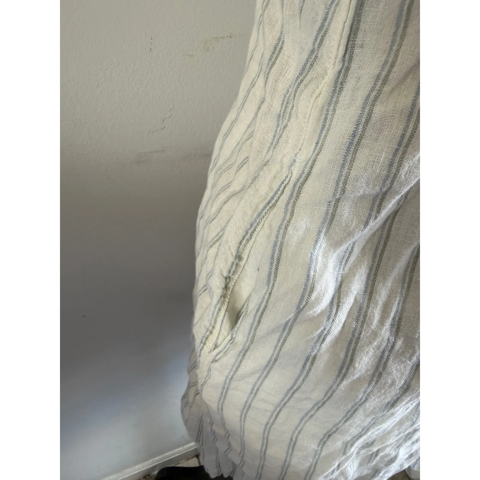 C&C California Linen Striped Short Sleeve Button Up Shirt Dress White Blue small - Image 3