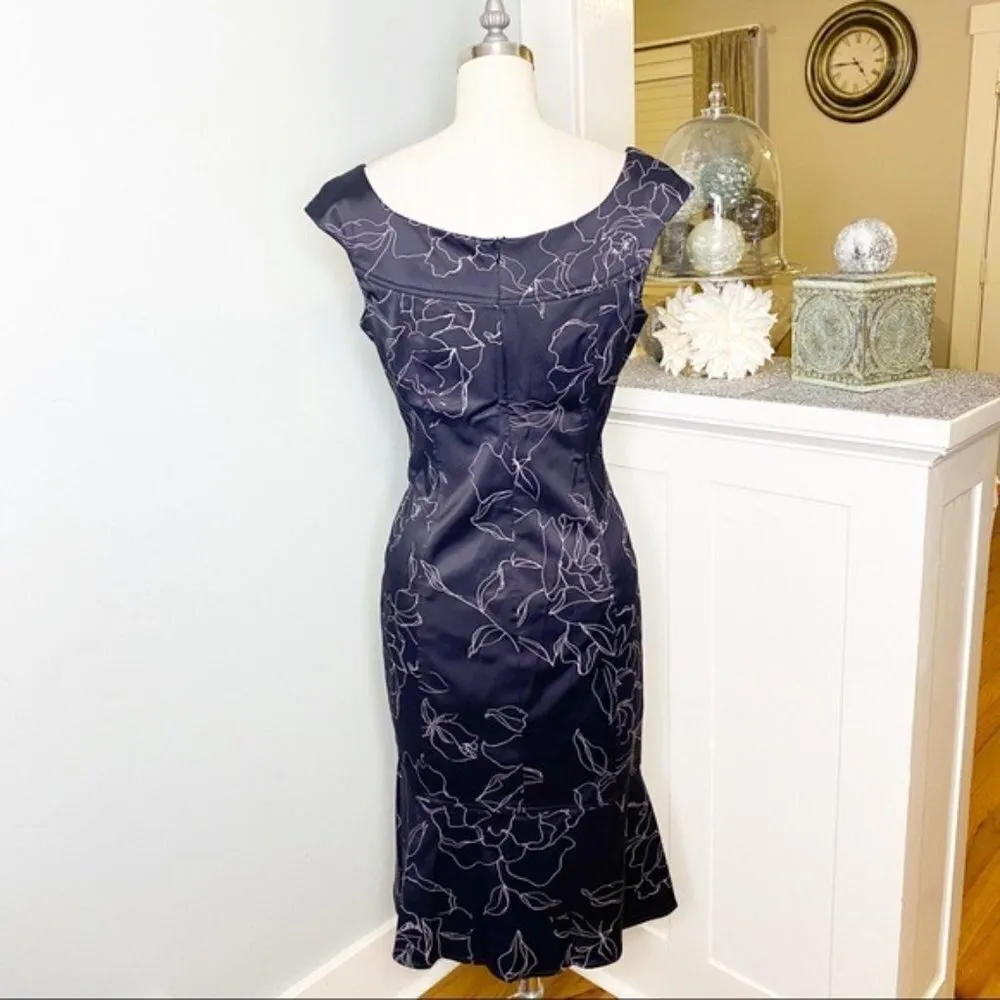 David Meister Floral Flounce Hem Sheath Dress Cocktail Party 6 Small - Image 5