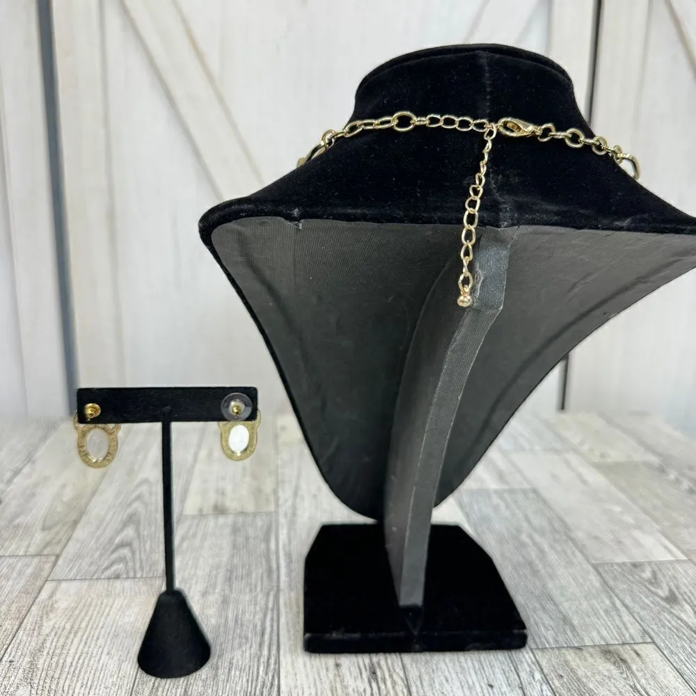 Pastel‎ Gemstone Statement Bib Necklace Earrings Set Gold - Image 6