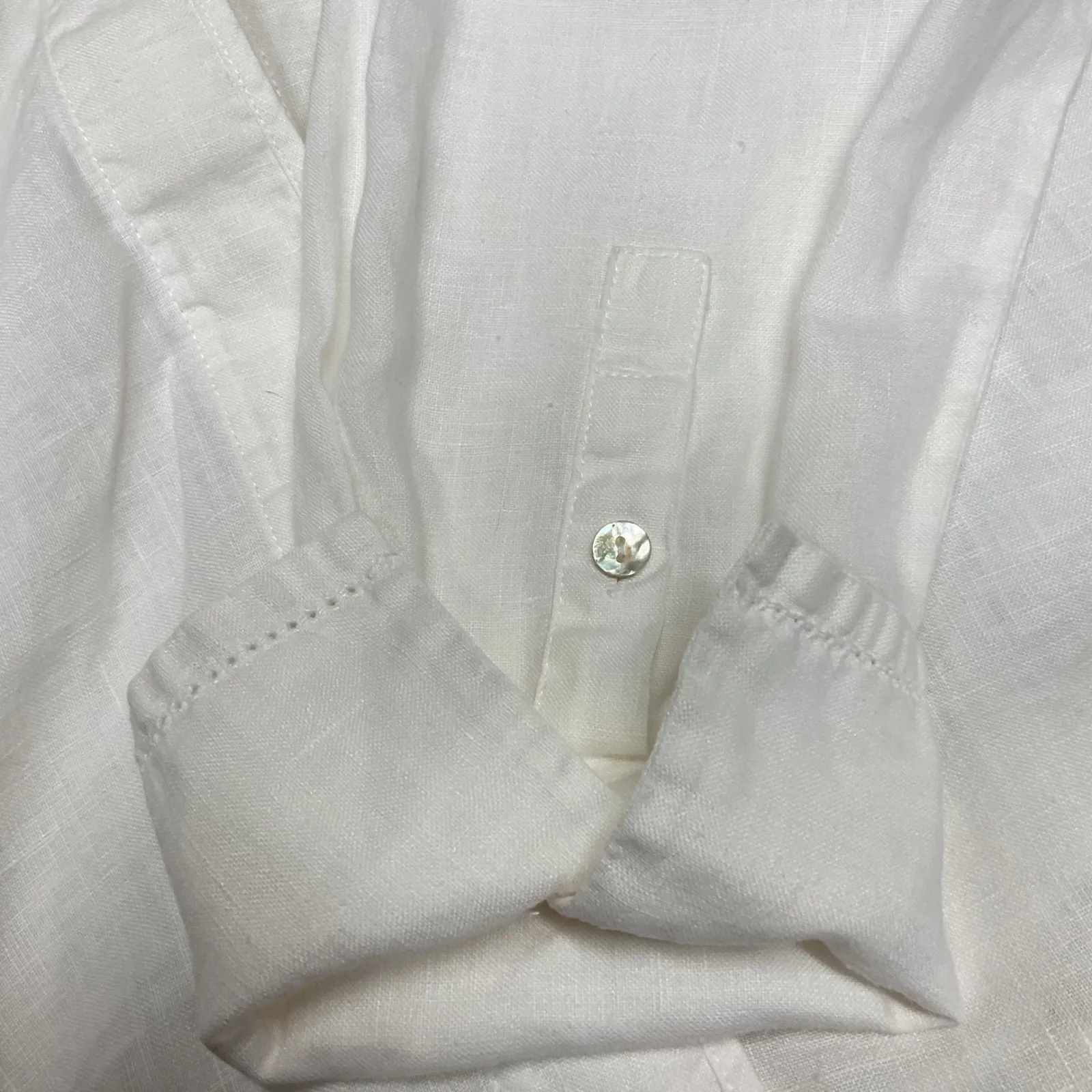 Edward Collared Long Sleeve 100% Irish Linen Casual Button Down Shirt Sz Medium White - Image 7