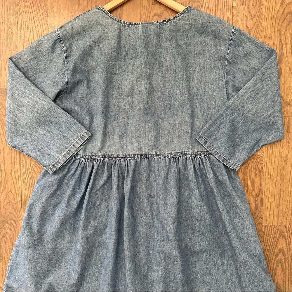 Vintage 90s Denim Chambray Long Sleeve Babydoll Dress Medium Blue Size Medium - Image 5