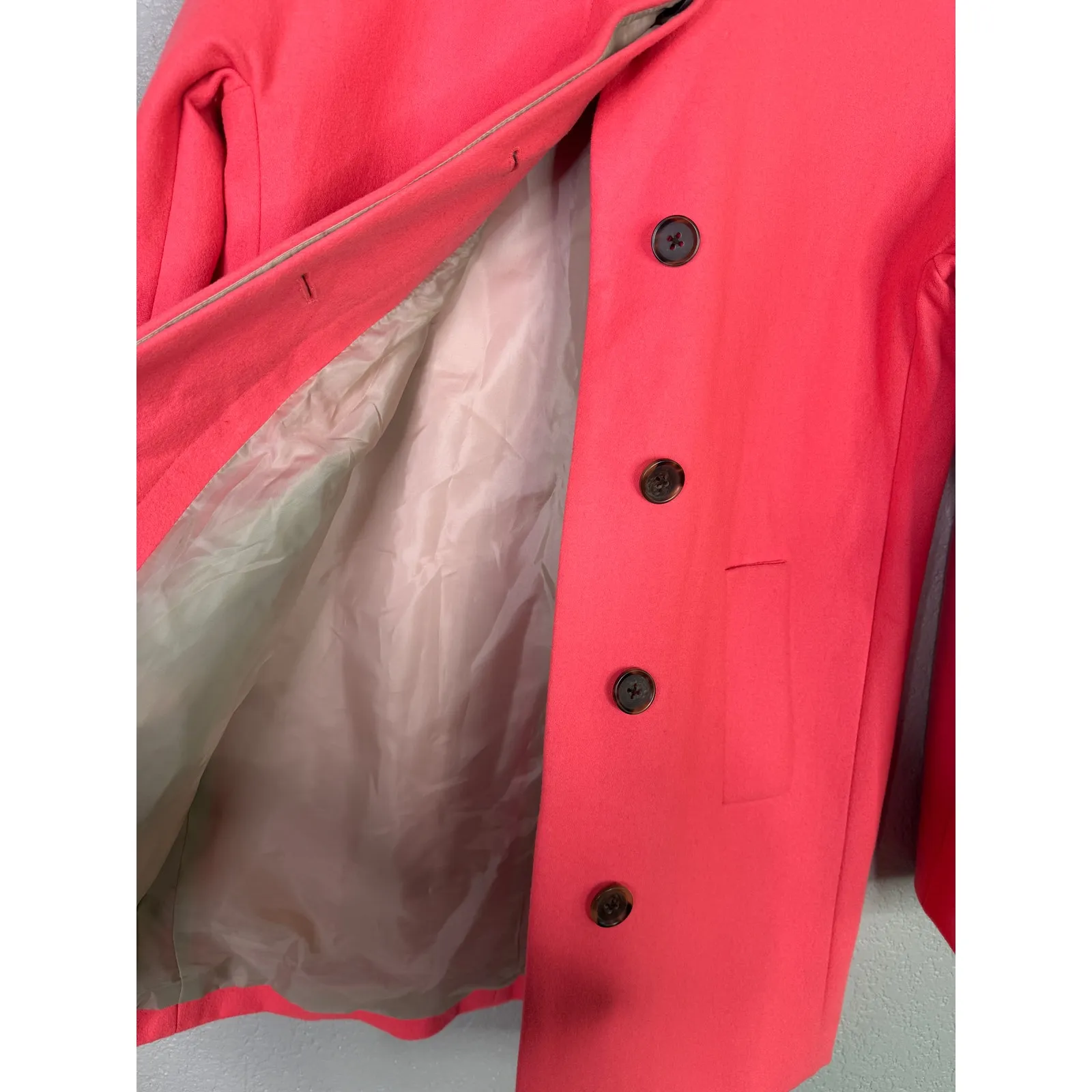 J. Crew Chic City Wool Blend Hidden Button Down Pea Coat Pockets Lined 4 Pink - Image 4