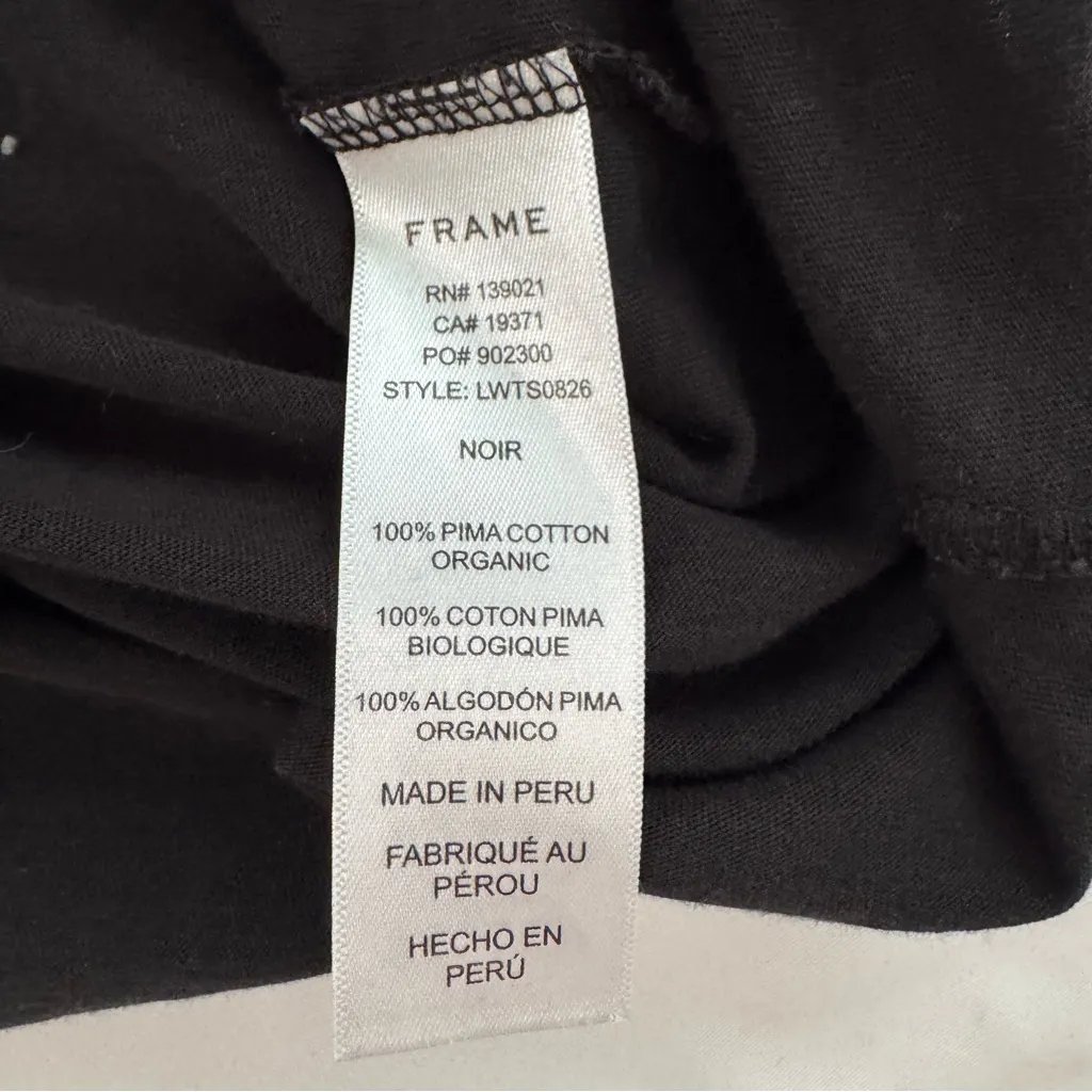 Frame Black Le Mid Rise V Pima Organic Cotton V Neck Short Sleeve Size XS FLAW - Image 5