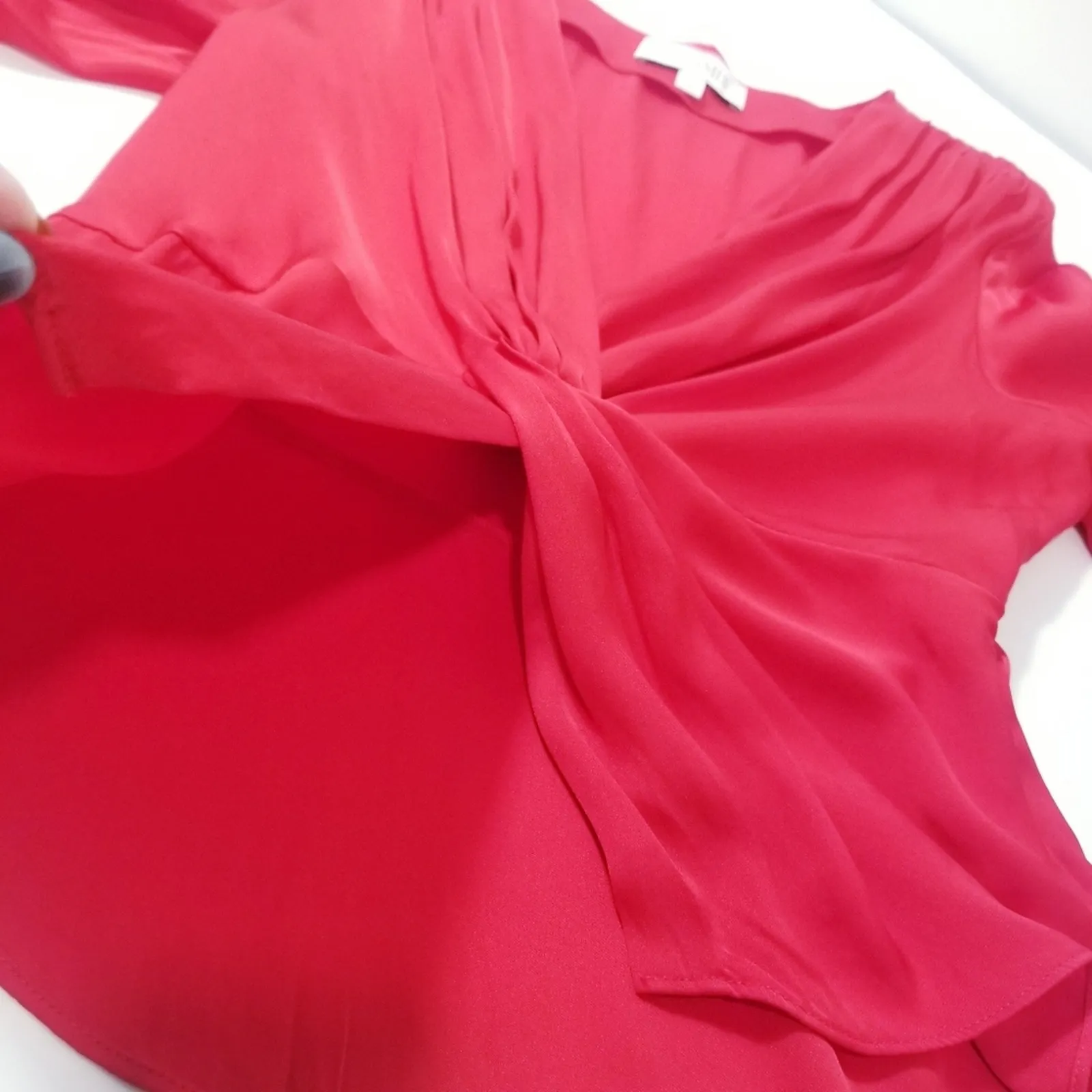 INTERMIX Silk Blend Red Pleated Satin Blouse Long Sleeves - Image 9