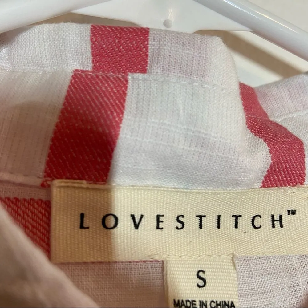 Lovestitch Button Up Roll Tab 100% Cotton Nautical Striped White Red Small - Image 5