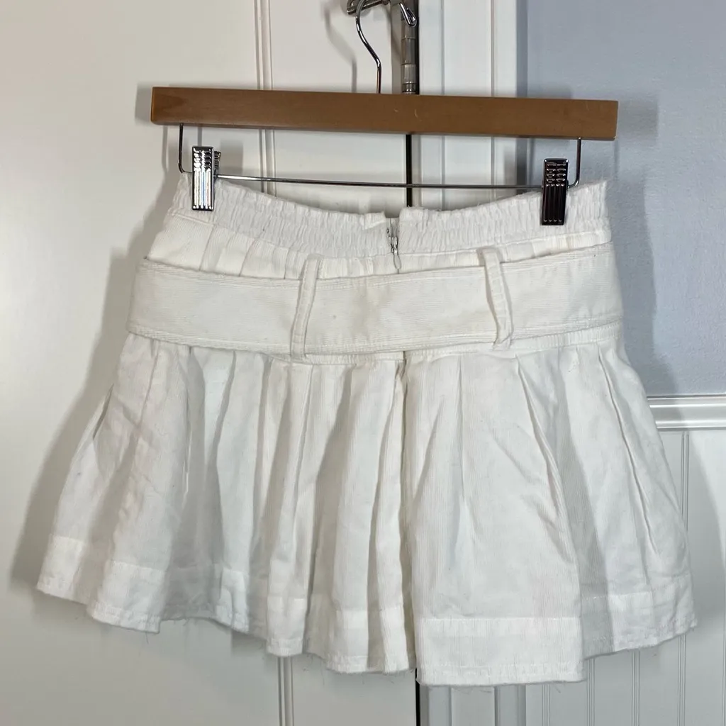 Anthropologie PILCRO Low-Slung Pleated Skirt white corduroy belted y2k‎ sexy - Image 7