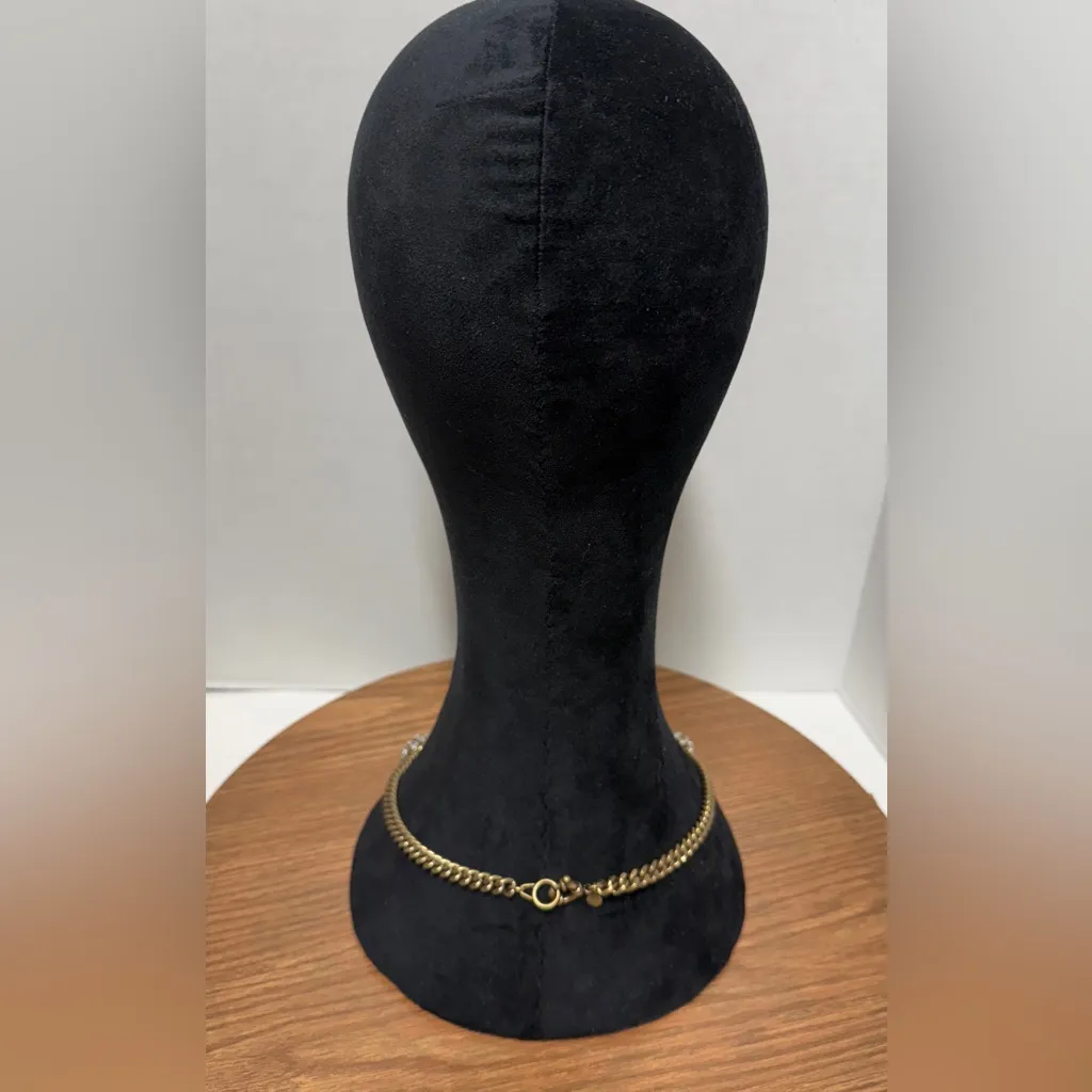 J.Crew Vtg Hammered Gold Link w Round Crystal  Medallions Statement Necklace - Image 5