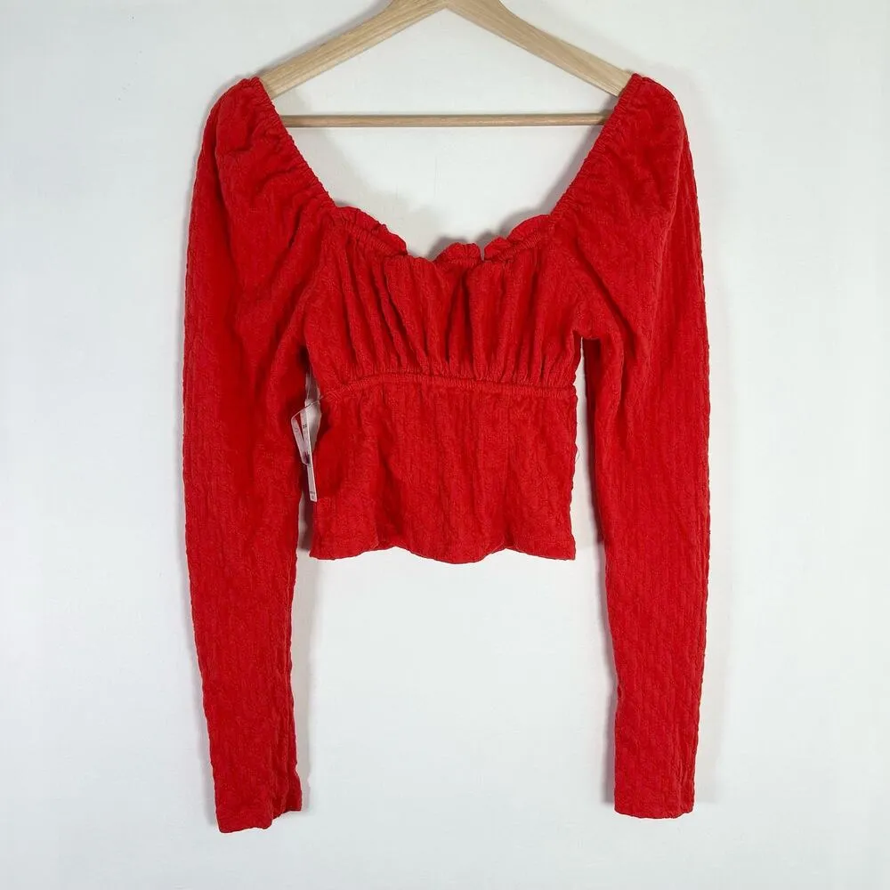 Free People Red Ladybug Button Front Long Sleeve Blouse M NWT - Image 8