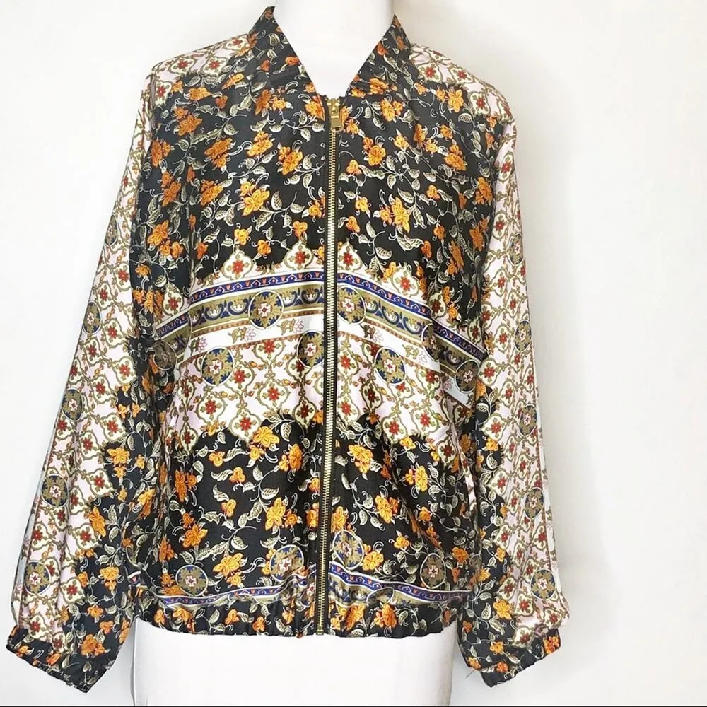 Zara satin scarf mixed print bomber jacket sz XS - Image 2