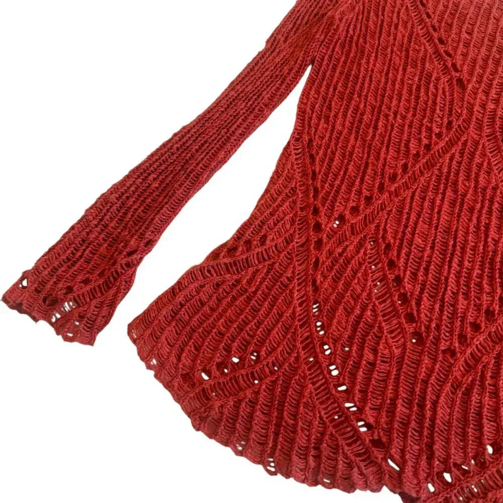Maje Open Weave Woven Sweater Burnt Orange Pullover Cotton Size 1 Small Women's - Image 9