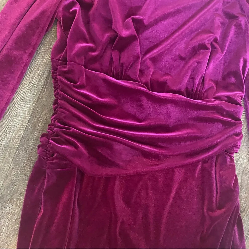 Lauren Ralph Lauren Dress Women 16 Purple Velvet Ruched Puff Sleeve Cocktail NEW - Image 4