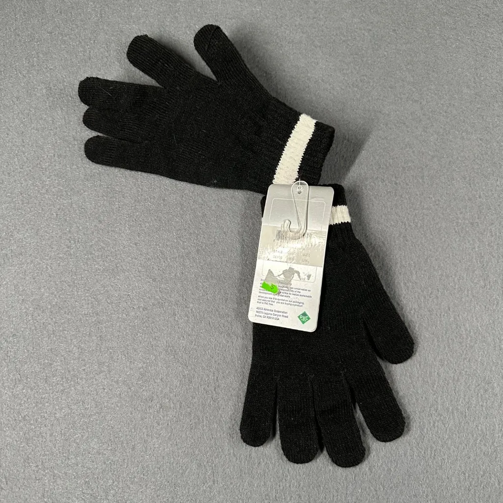 Asics‎ Womens L/XL Black White Knit Stripe Gloves ZC831-9001 NWT - Image 2