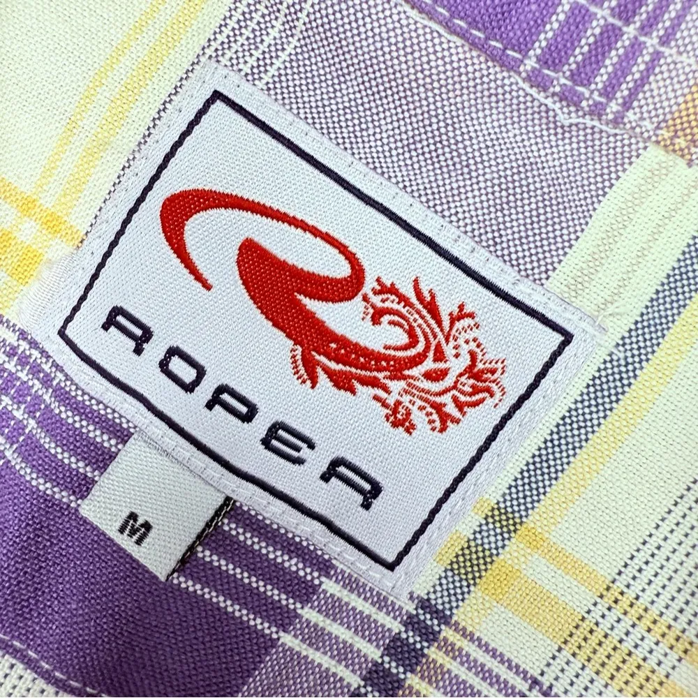 Purple plaid roper long sleeve button front cotton country cowboy shirt med - Image 5