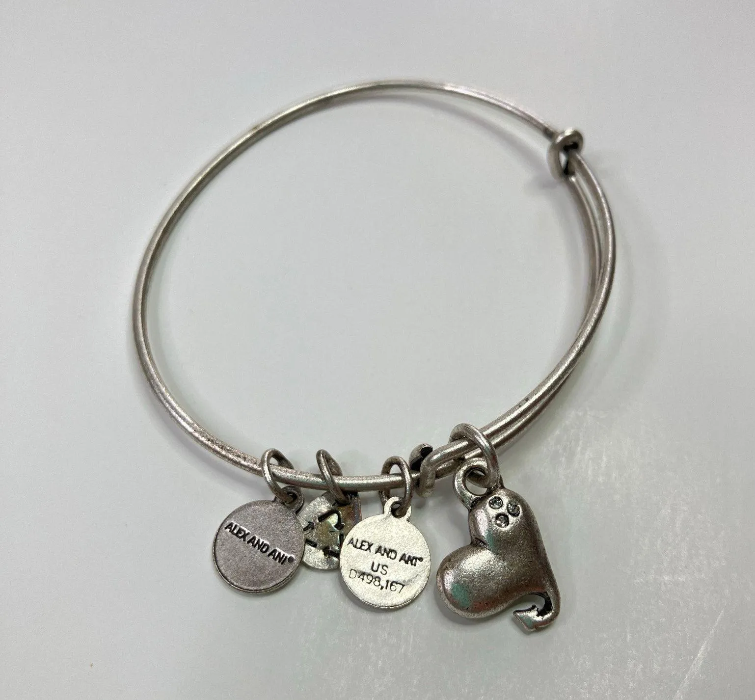Alex & Ani Silver Cupid's Heart Bangle Charm Bracelet - Image 3