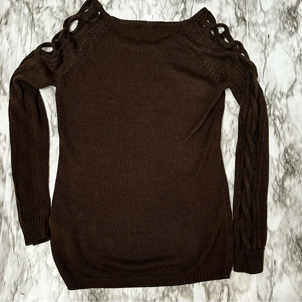 Venus Sz M Brown Tunic Sweater Braided Keyholes Dark Academia Forest Witchy Sexy - Image 4