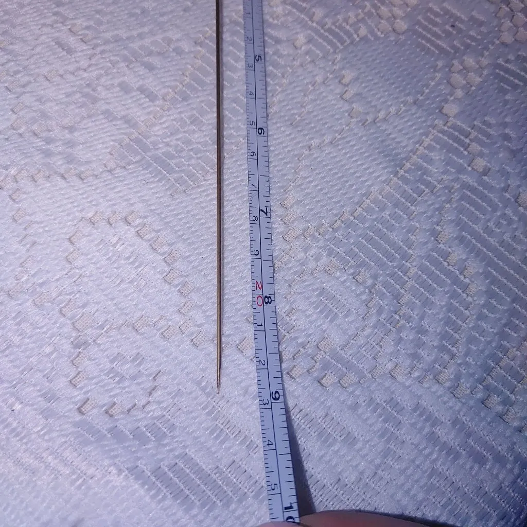 Long Hat Dress Pin Vintage Brass Green Glass Bead Gold Tone Straight - Image 5