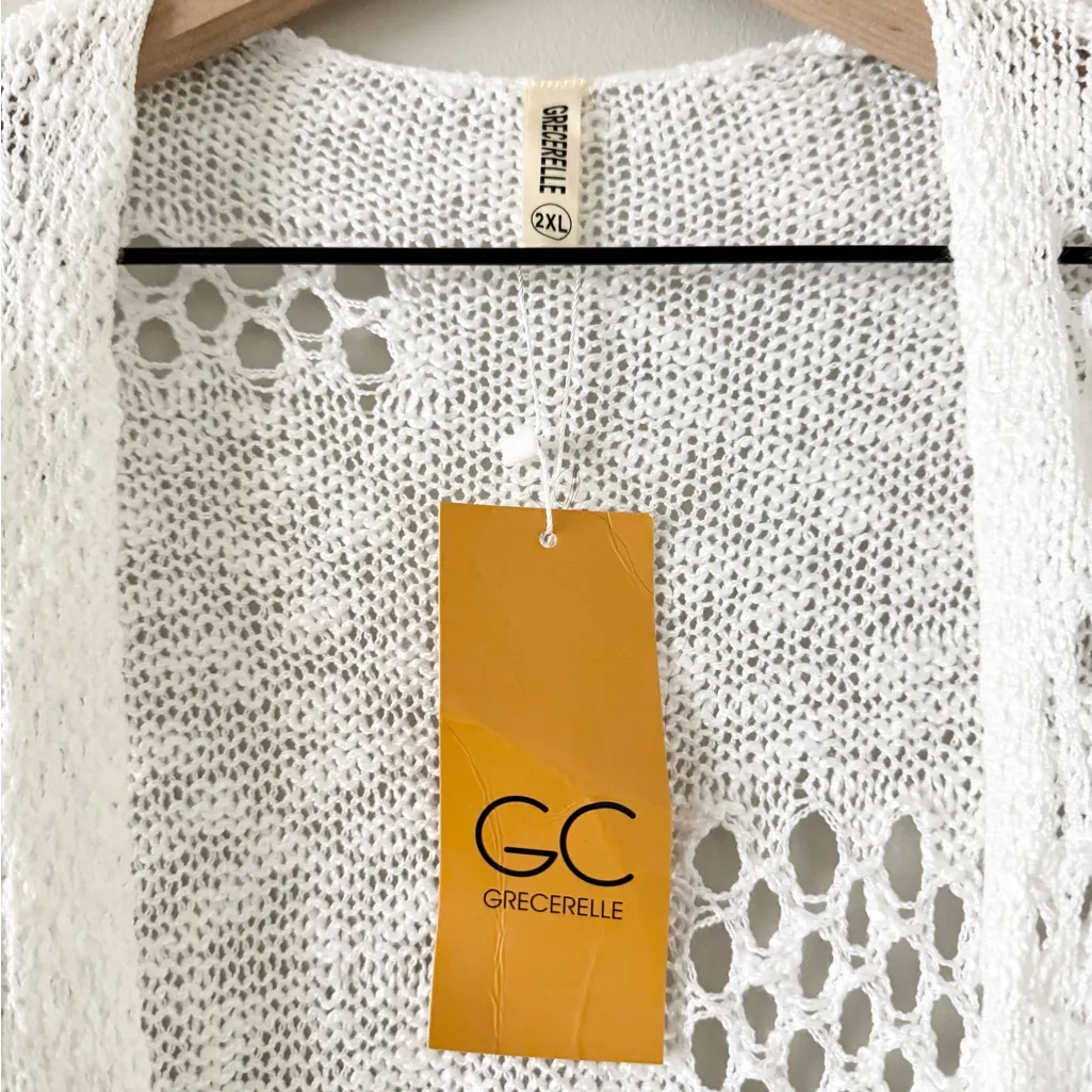 NWT Amazon Brand Open Knit Crochet Boho Sweater in Cream Size 2XL - Image 5