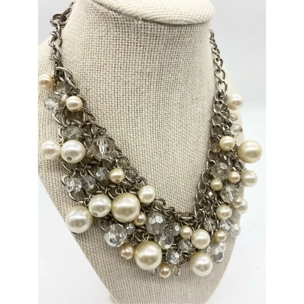 Vintage chucky pearl statement necklace in silver tones Silver - Image 6