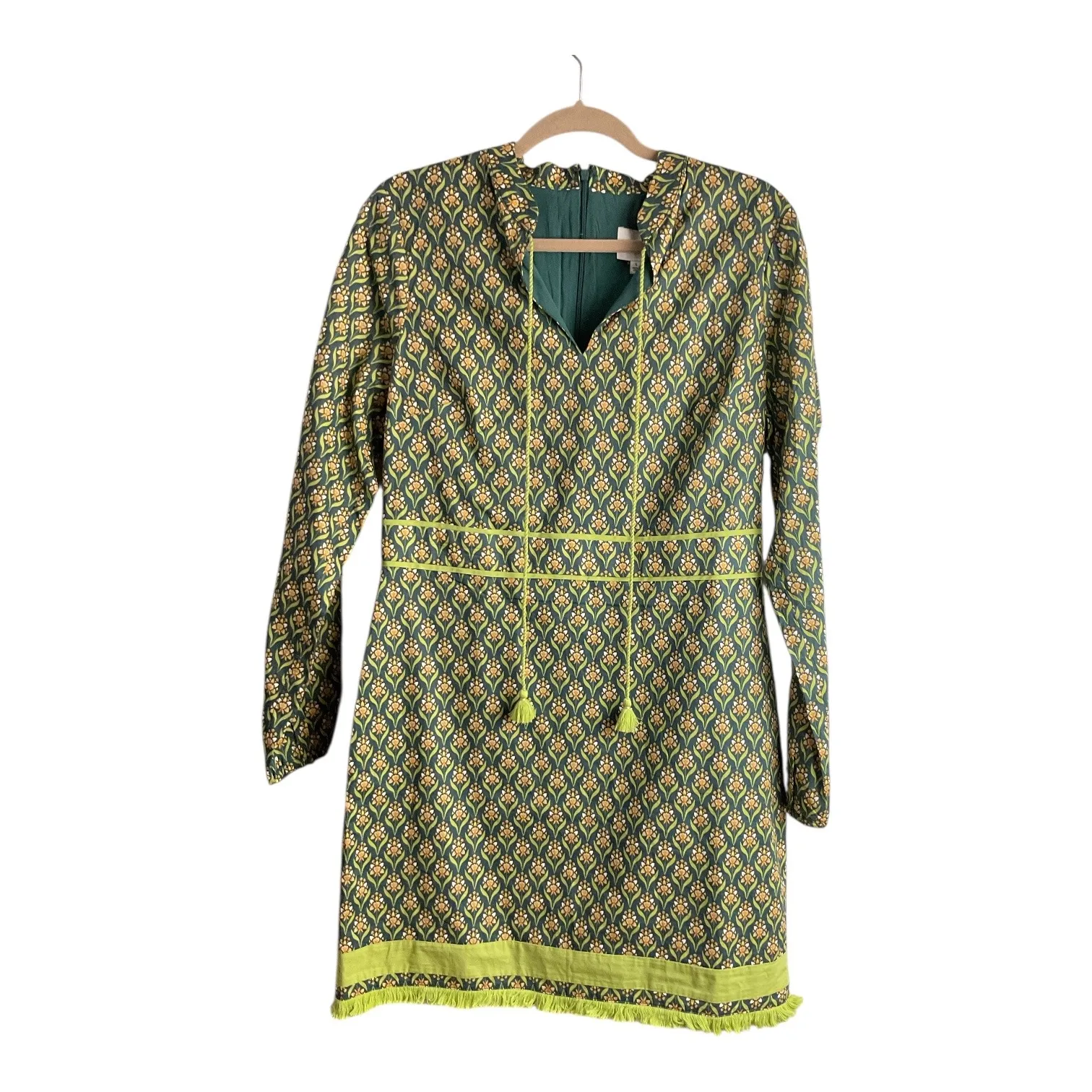 Adeline Rae Whimsical Boho Floral Print Long Sleeve Tassel Tie Neck Dress Large - Image 4