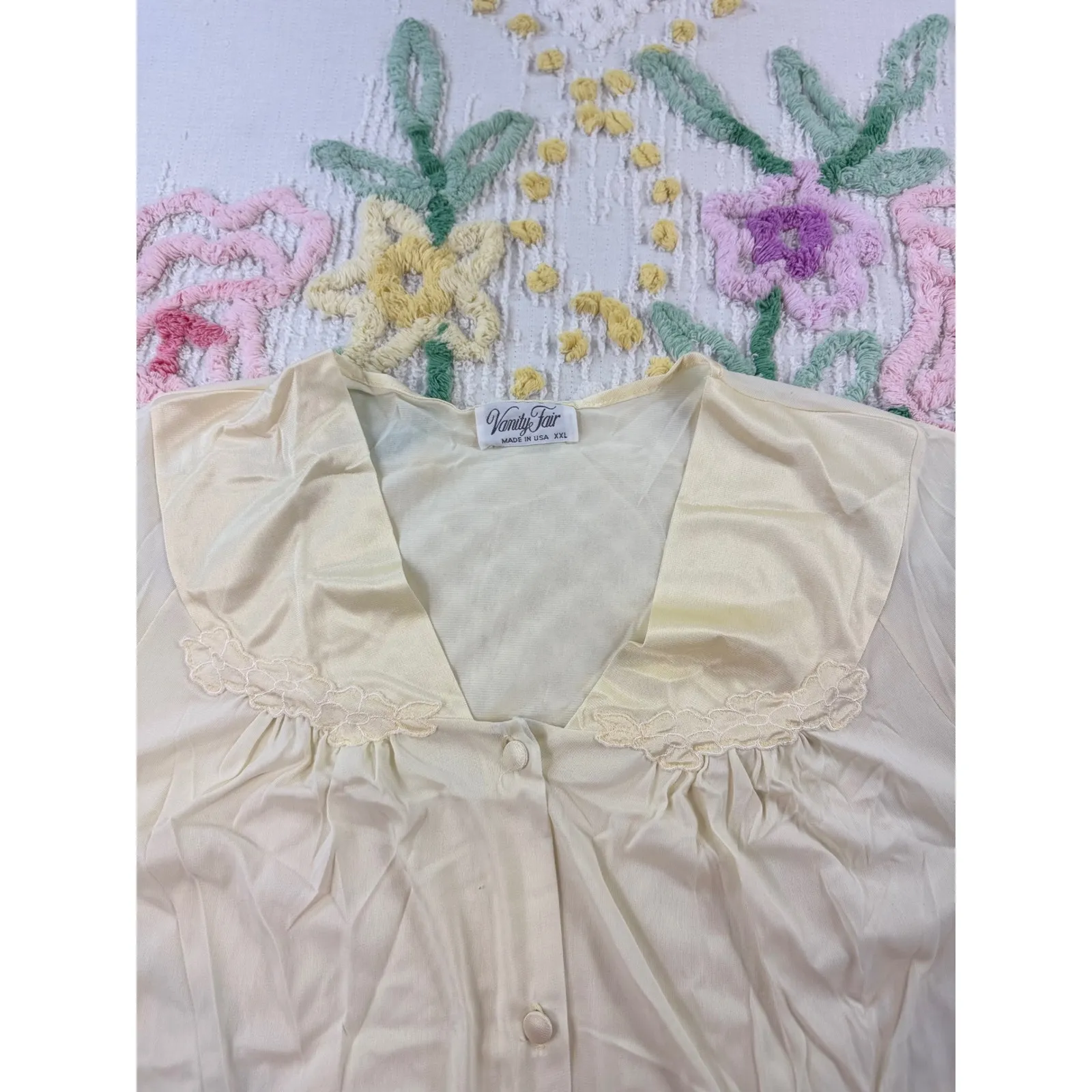 Vanity Fair Pajama Set Cream Lace V Neck Button Front Short Sleeve Pants XXL - Image 12
