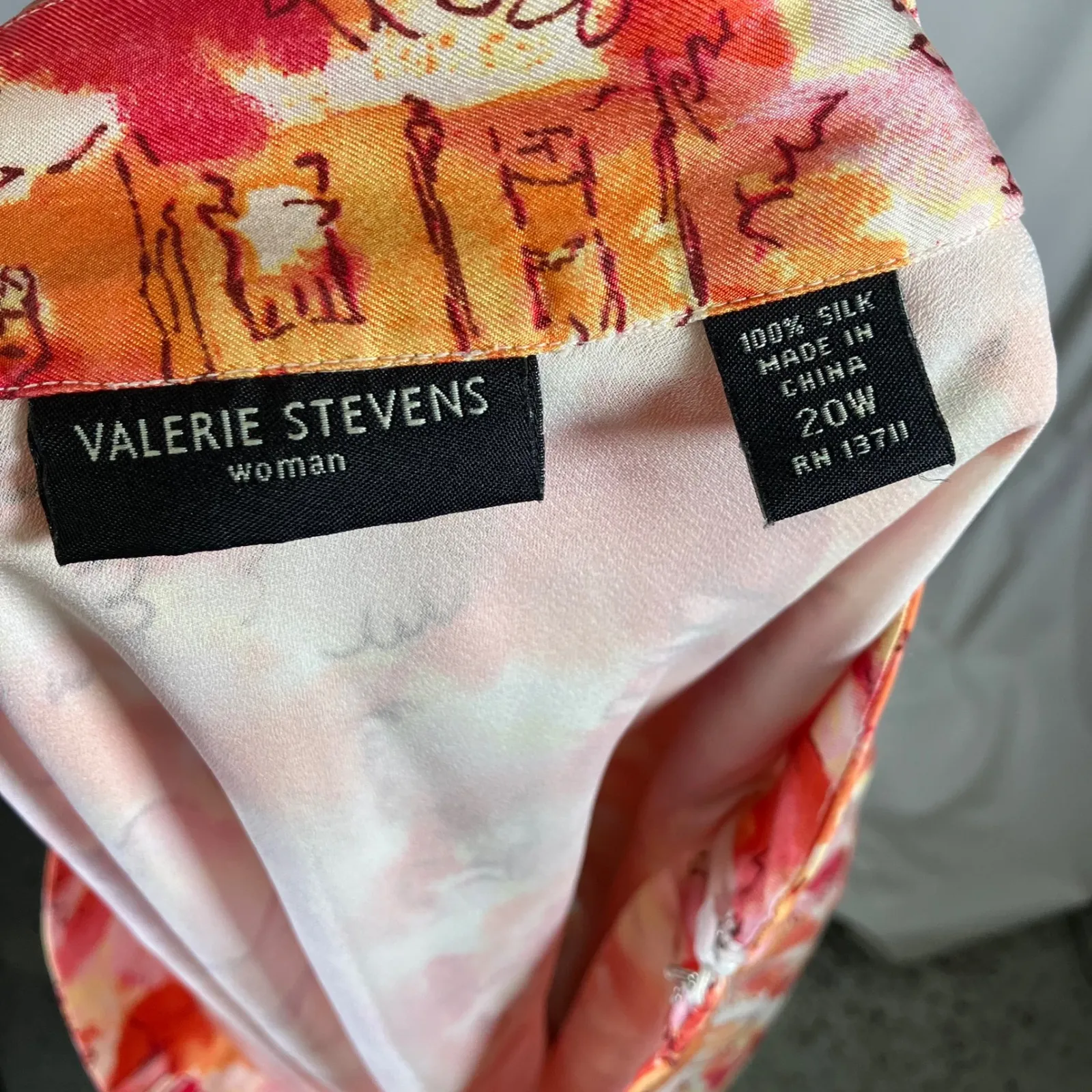 Valerie Stevens‎ Woman 20W Silk Skirt Orange Red Watercolor Print Lined Side Zip - Image 2