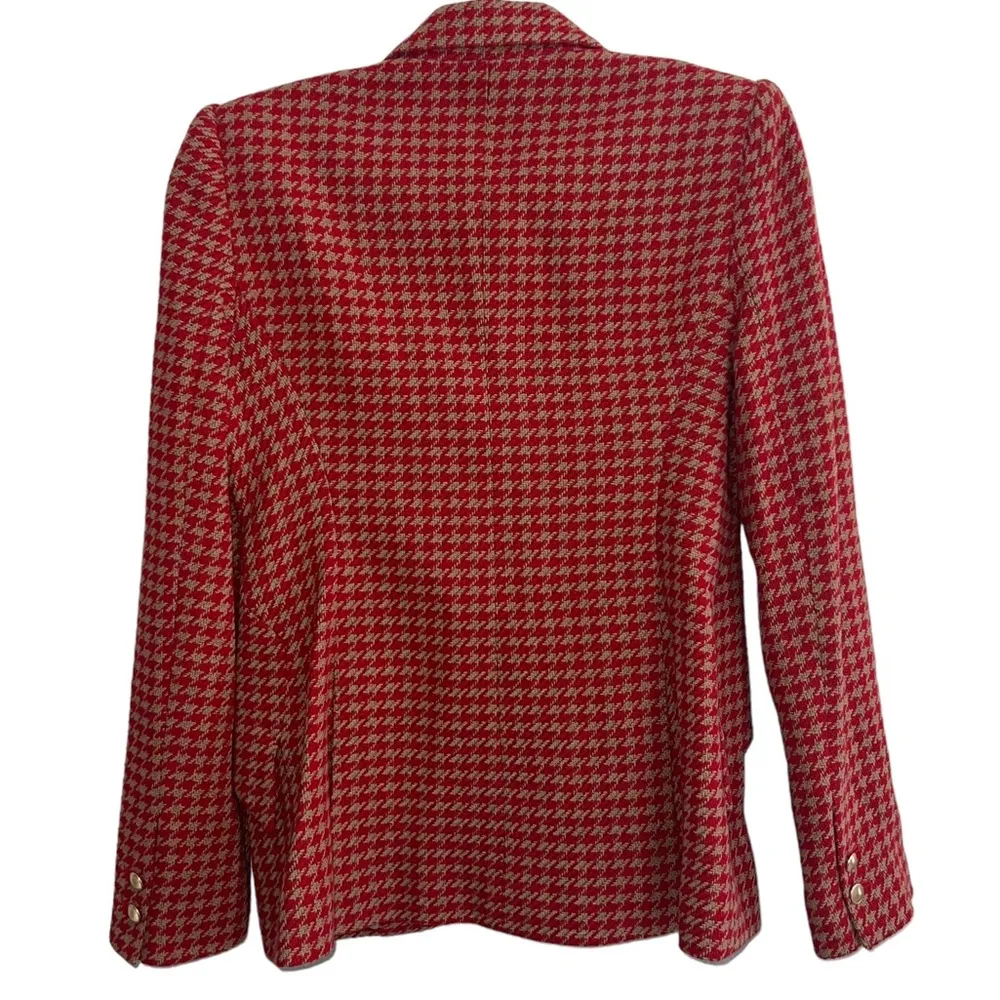 L'Agence  Chamberlain Houndstooth Blazer Jacket Fiery Red Camel - Image 11