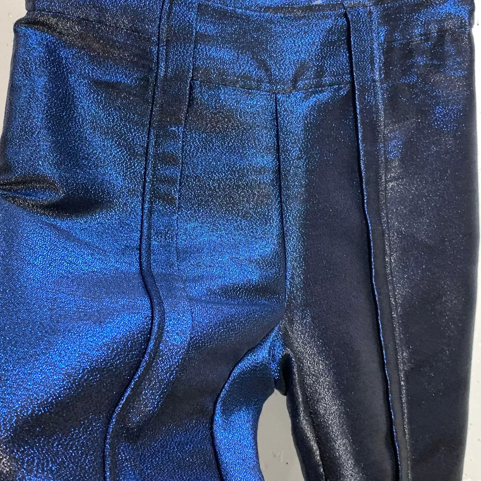 Ramy Brook Lucinda Metallic Blue Lamé Pants Skinny Ankle Zip High Rise Size 00 - Image 4