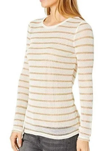 Cream Metallic-Gold Stripe Sweater XS - Image 2