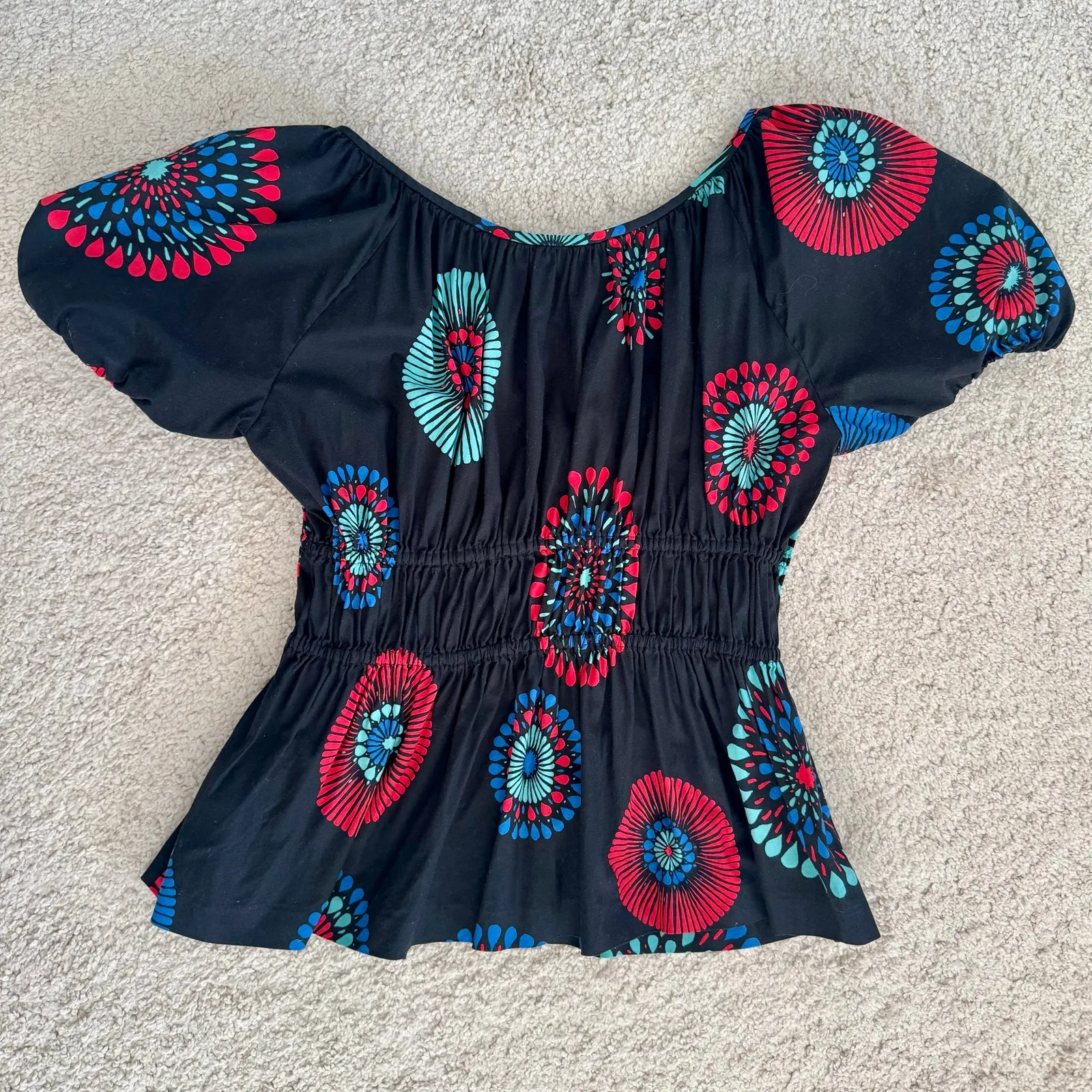 Kate Spade Smocked Puff Sleeve Riviera Top Peplum Fireworks Small Patriotic - Image 5