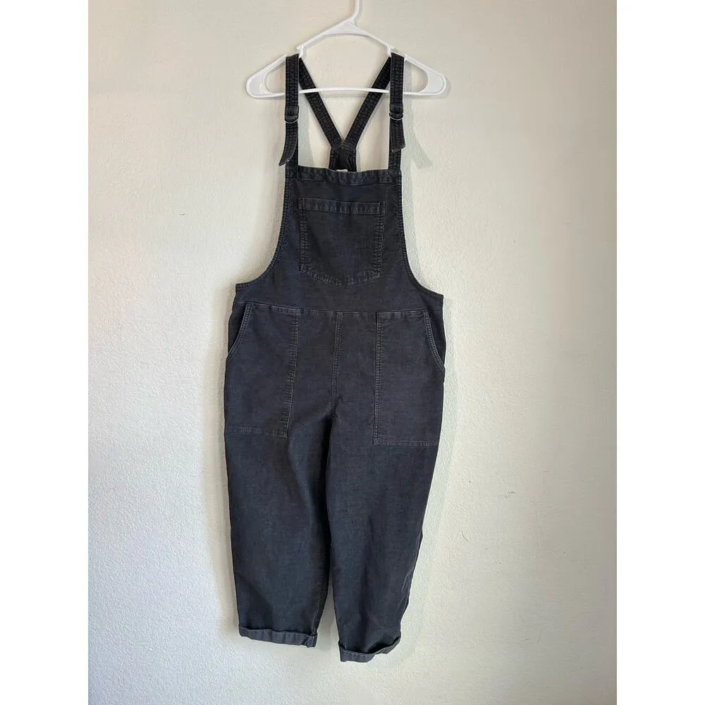 Aerie Werk & Play Corduroy Overalls Smoked Gray Cuffed Straight Leg Size Large - Image 3