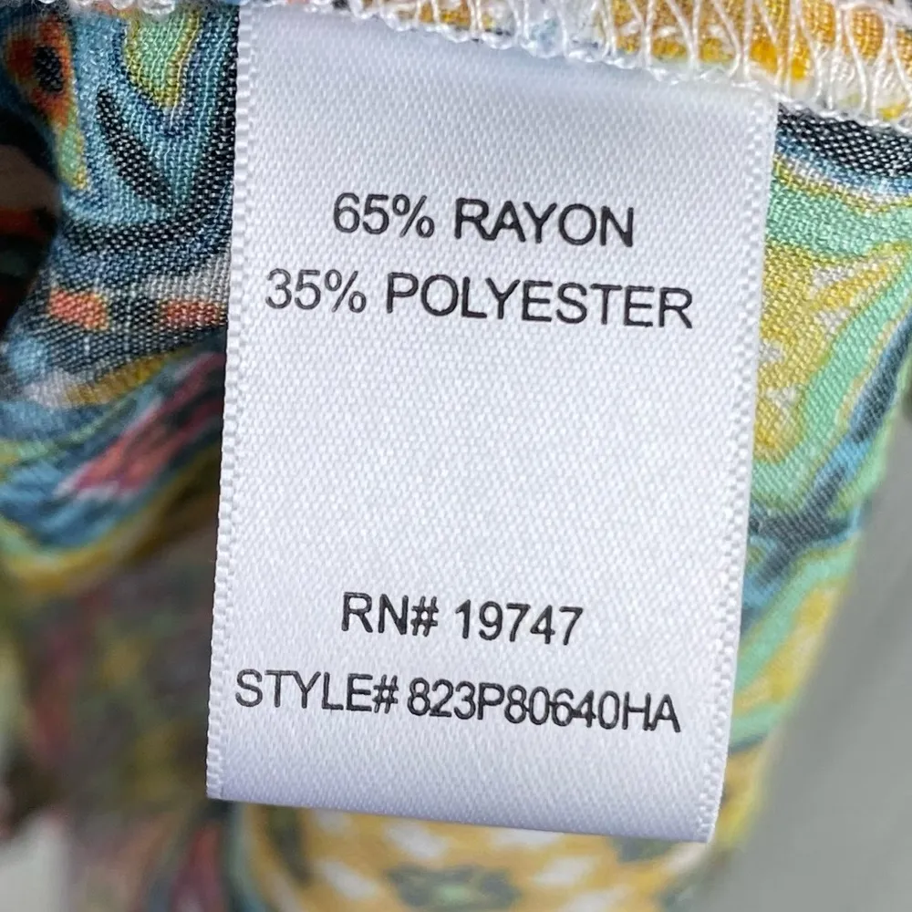 Counterparts Multicolor Patchwork Print Tie Neck Blouse Loose Flowy Size XL - Image 6