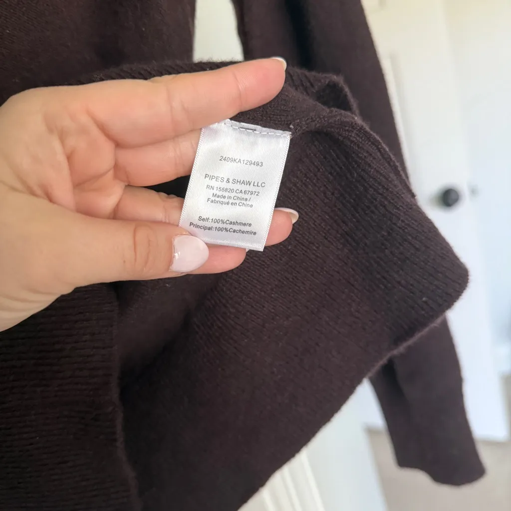 Veronica Beard Coleta V-Neck Cashmere Brown Sweater Dark Chocolate - Image 5