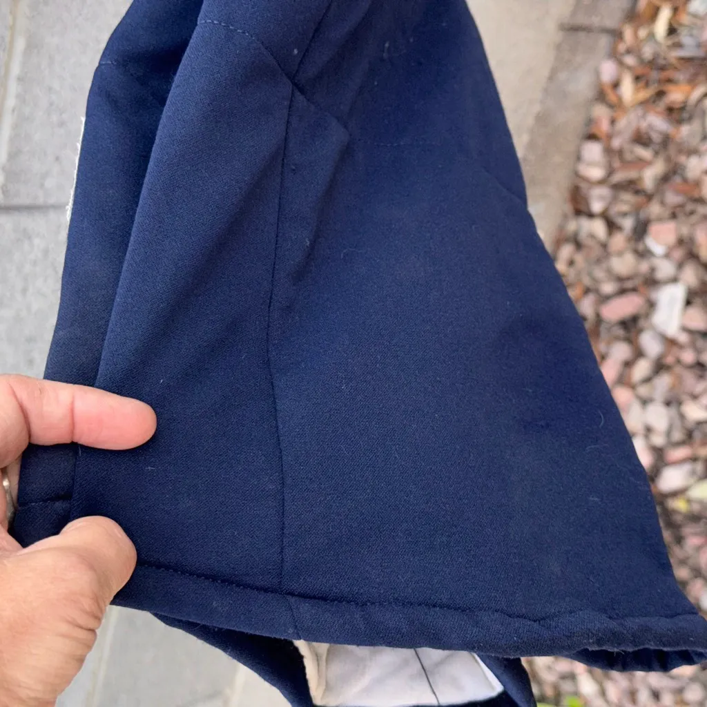 Vintage Hermann Navy Ski Bib snowsuit winter Overalls Women's Medium White - Image 12