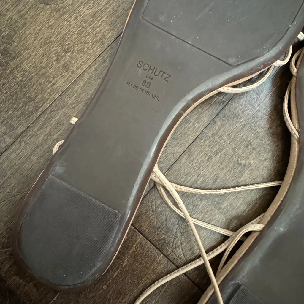 Schutz Milu Leather Skinny Wrap Flat Leather Nude Sandal - Image 9