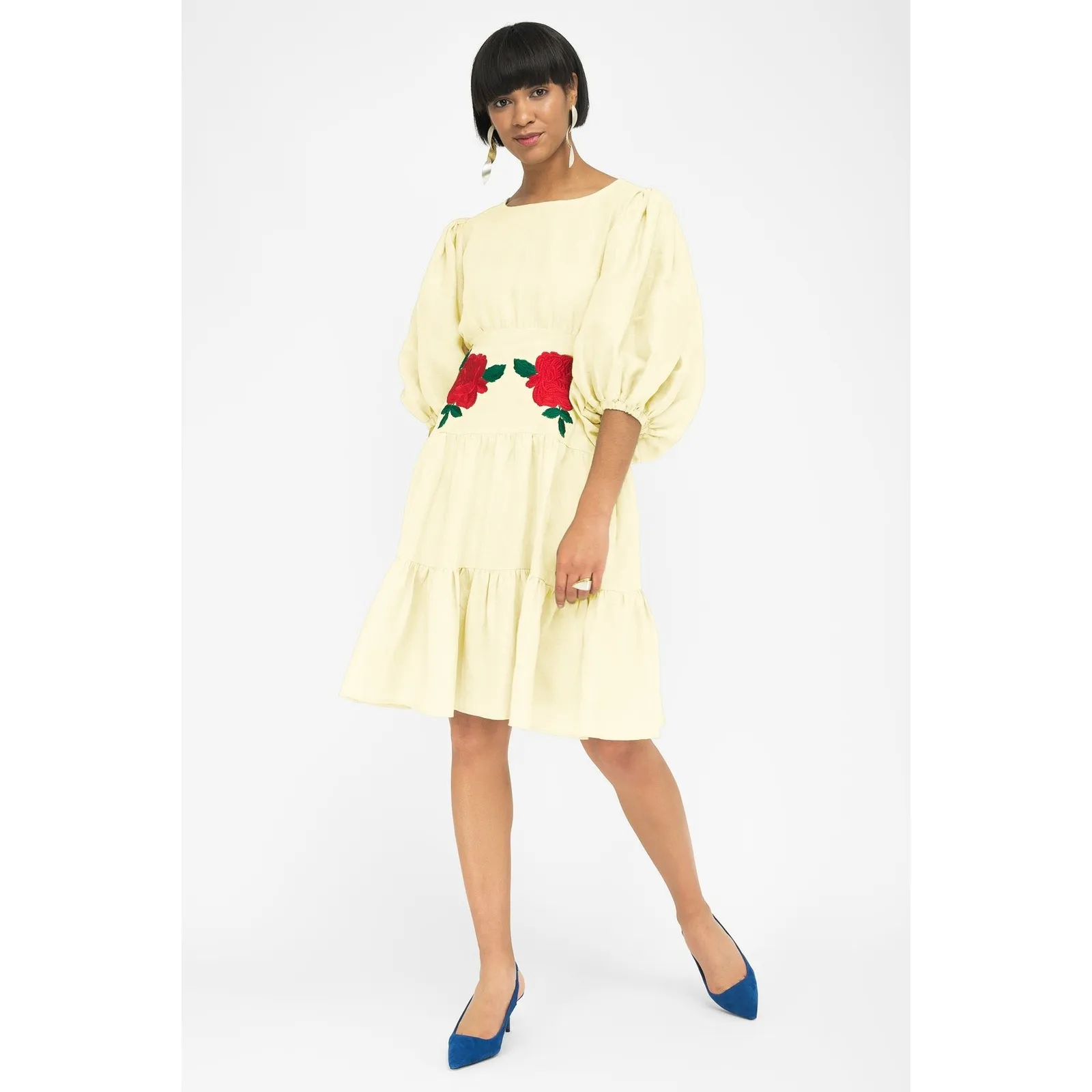 NWT FANM MON SALDA Embroidered Dress in Light Yellow Sz Small $279 - Image 7