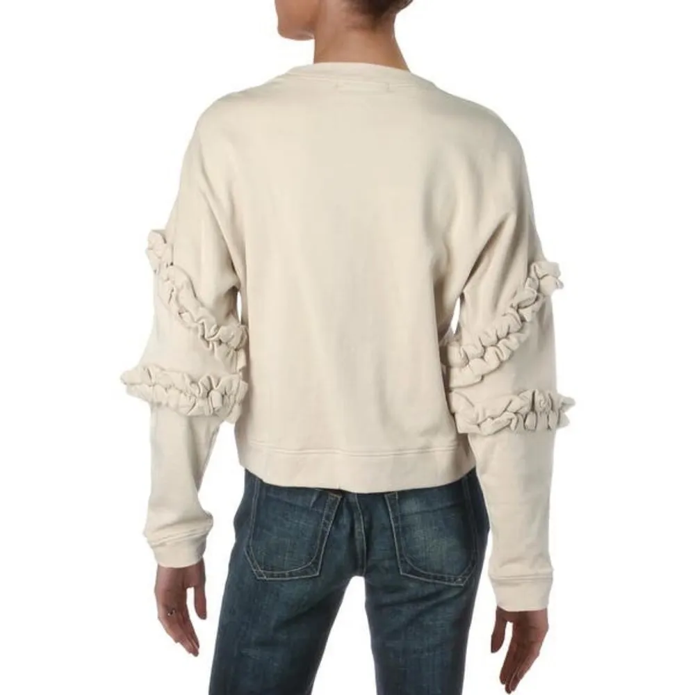 NWT For The Republic Sweatshirt Beige French Terry Ruffled Sleeve Size S $58 - Image 5