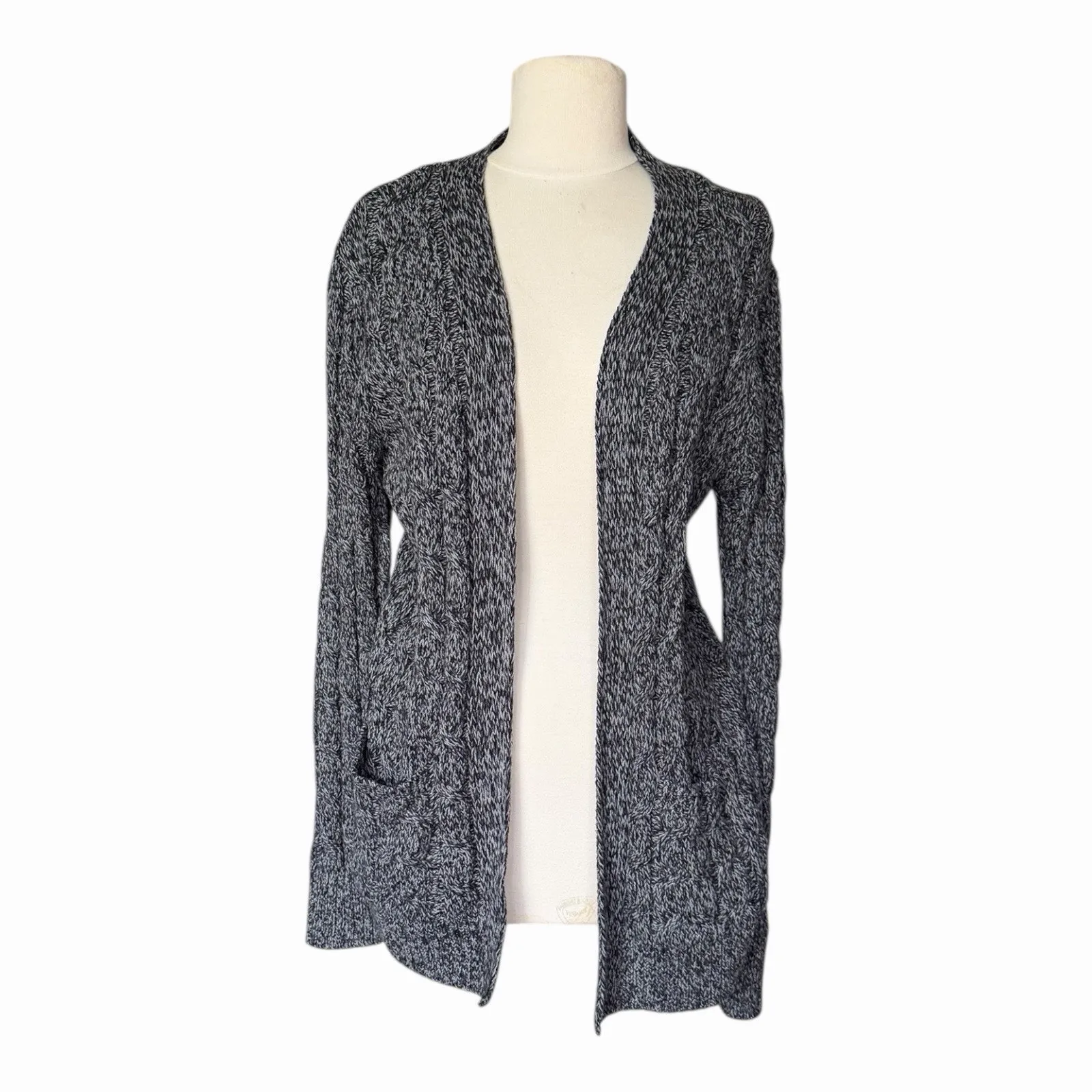 B Flawless XS Open Front Cable Knit Cardigan Gray Black Long Sleeve Sweater - Image 3
