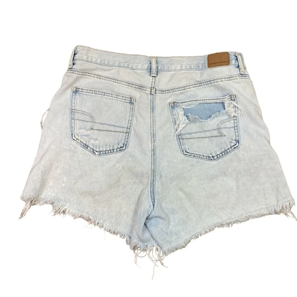 American Eagle Mom Ripped/Distressed Light Wash Cutoff Jean Shorts - Image 5